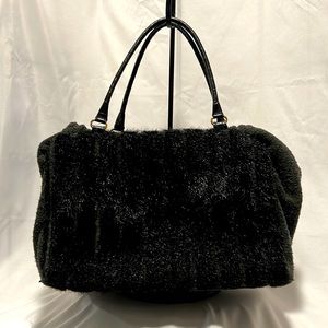 Kate Spade Black Faux Fur Drawstring Handbag